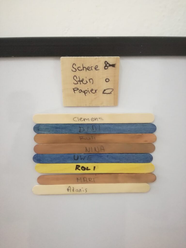 Die Tabelle von Schere, Stein, Papier. Erster Platz: Clemens